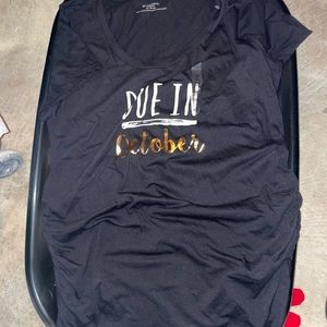 Motherhood “due in October” t shirt! Black with ruffles on the side.
